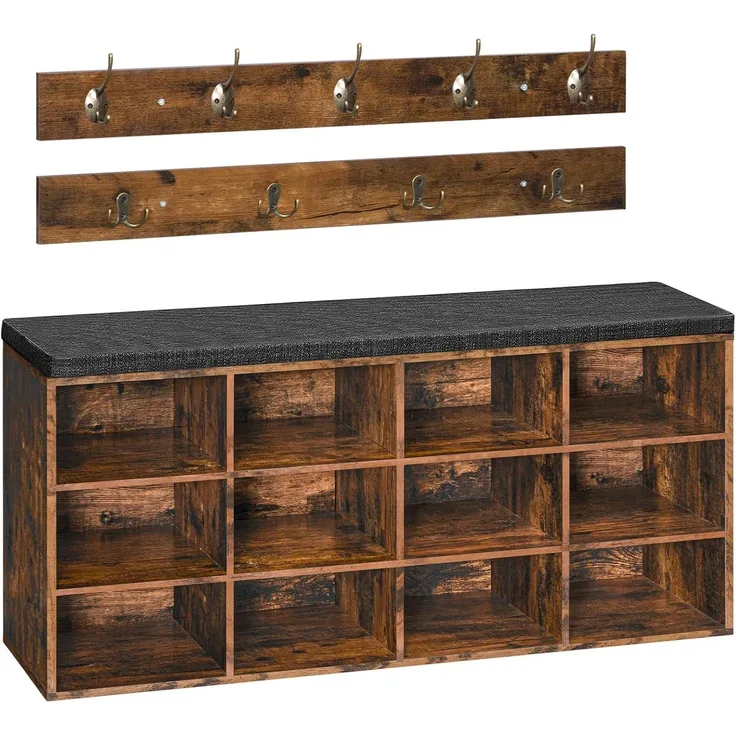 Hoobro WANDGARDEROBE Braun mit Schuhschrank und 9 Haken (H 48 x T 30 x B 100 cm)