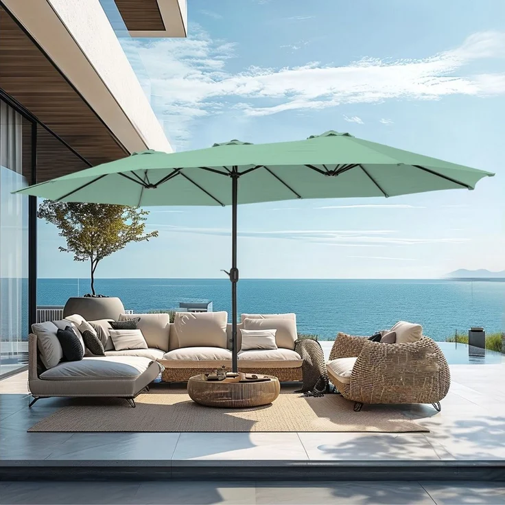 PHI VILLA Sonnenschirm, Poolside Lawn Hinterhof Regenschirm, Rechteckiger Marktschirm mit Ständer, Großer Sonnenschirm für die Terrasse (mit Fuß) – Bild 4