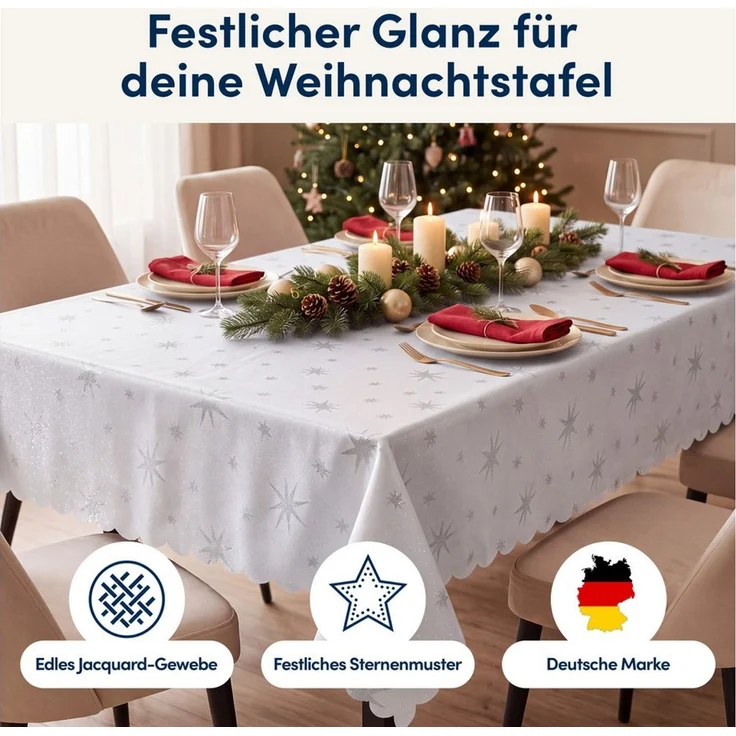 Stoffschmiede Tischdecke Weihnachten Sterne - Lurex Glanz - Versch. Größen & Farben, Lurex Glanz – Bild 2
