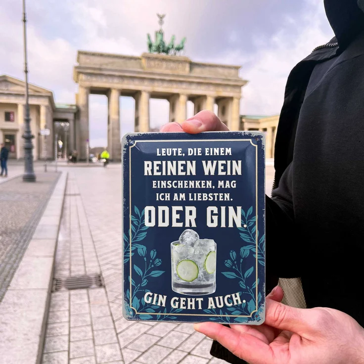 LANOLU Blechschild Reinen Wein oder Gin - 15x20cm – Metall – Blau – 15141 – Bild 2