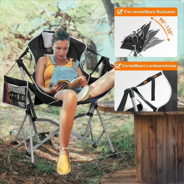 HOMECALL Campingstuhl Stühleschaukelstuhl outdoor Klappstuhl Faltbare Hängestuhl (Biz 180 KG, mit verstellbarer Rückenlehne, Lordosenstütze und Kopfstütze) – Bild 2