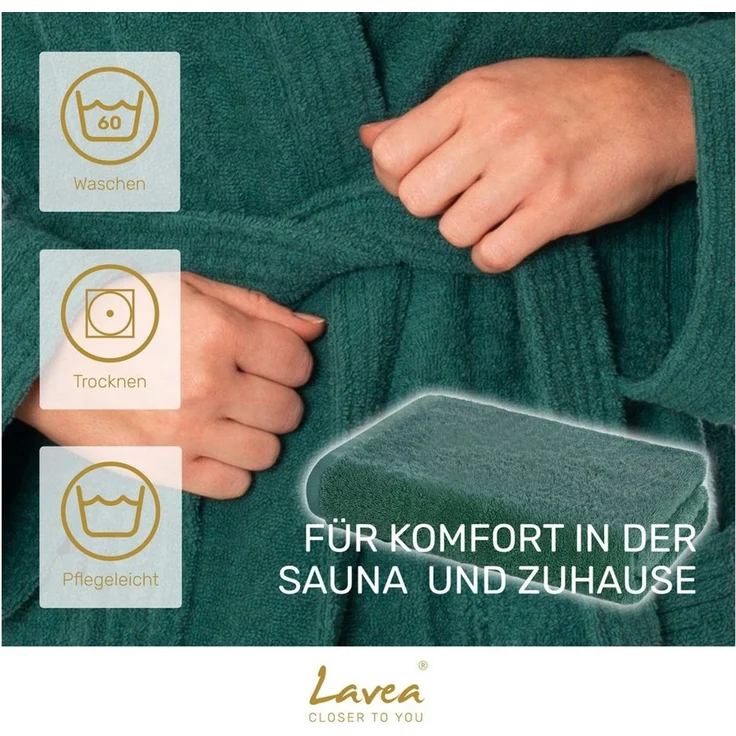 Lavea Saunatuch MEXICO Saunahandtuch 80×200 cm – optional mit Bademantel/Morgenmantel, Baumwolle (Set, 2-St), Hochwertiges Walkfrottier – Saunatuch oder Set mit Unisex-Bademantel – Bild 2