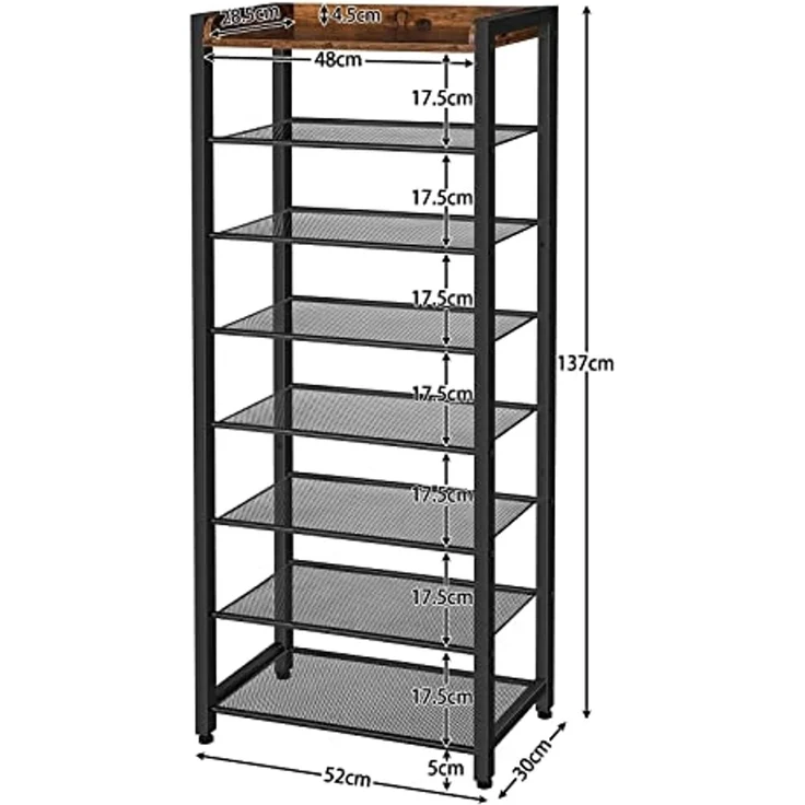 HOOBRO Schuhregal mit 8 Ebenen, Schmale Schuhablage, Schuhschrank, für 14-16 Paar Schuhe, Platzsparend, für Eingang, Flur, Wohnzimmer, Dunkelbraun-Schwarz EBF48XJ01 – Bild 3