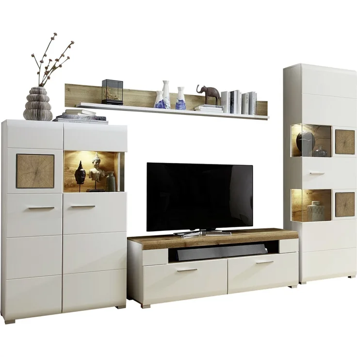 Wohnwand >Kathlin II< in Weiß/Matt aus Metall - 325x205x47cm (BxHxT)