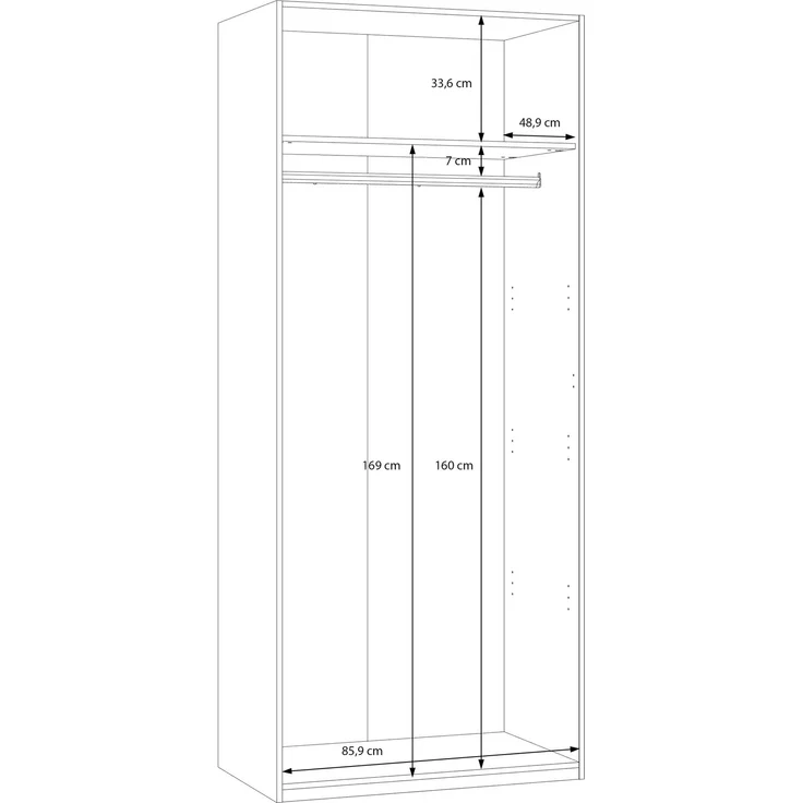 Forte PANOPTIK Kleiderschrank 90, schmaler, moderner Schrank, 2-türig, Schlafzimmer, Flur, Jugendzimmer, Holzwerkstoff, Kaschmir|Beige|Riva Eiche Holzdekor, 48 cm breit x 210,5 cm hoch x 54,2 cm tief – Bild 7