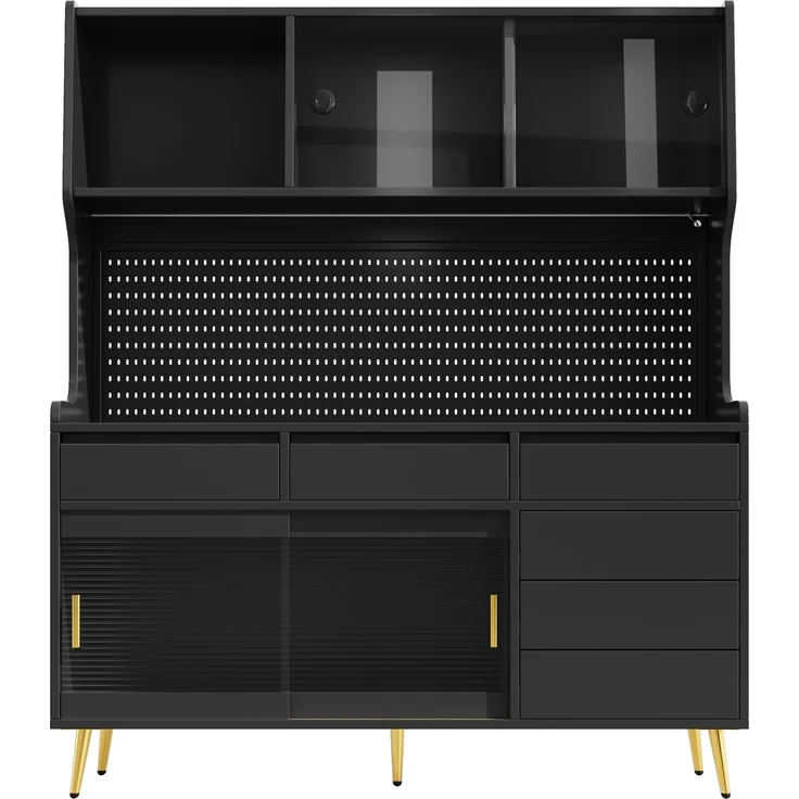 Hochschrank 144,9x39x171 cm mit LED-Beleuchtung, geriffelter Glasfront und Schiebetüren – Bild 5