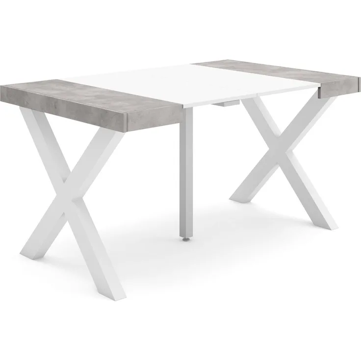 Skraut Home | Ausziehbarertisch | Multifunktionaler ausziehbarer | 140 | Für 6 Gäste | Massivholz Beine | Moderner Stil | Mattweiß und Zement