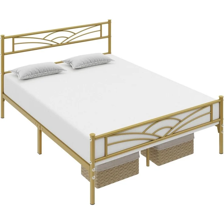 Yaheetech Metallbett mit Lattenrost, Wolkenmuster, Antikgold, 140x200 cm – Bild 1