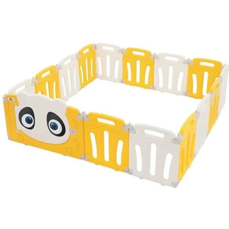Joyz Laufgitter Laufstall Baby Krabbelgitter faltbar Absperrgitter Zaun Babygitter, Kinderlaufstall 160×160 cm Weiß-Gelb Schutzgitter mit Tür und Lernuhr – Bild 4