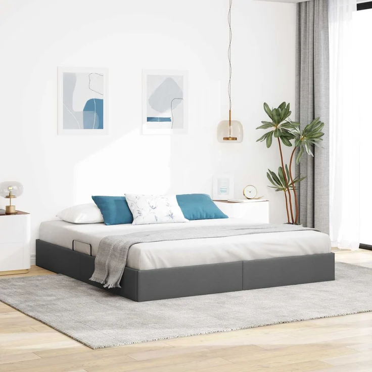 vidaXL Ottoman Bettgestell mit Speicher Dunkelgrau 160 x 200 cm Stoff 3442833 – Bild 1