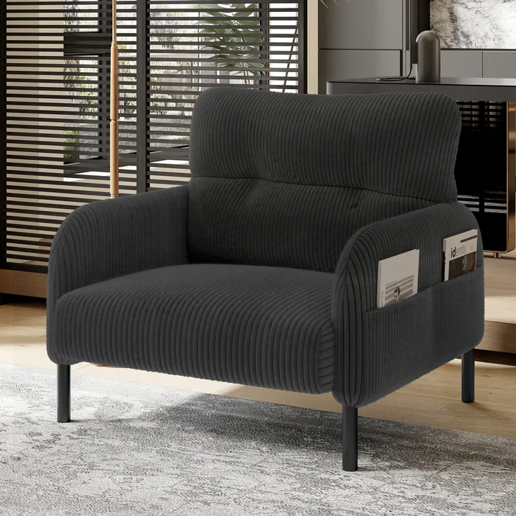 LVHOM Sessel mit Seitentaschen, Relaxsessel Cordstoff, Polstersessel Lehnstuhl Wohnzimmersessel mit Metallbeine