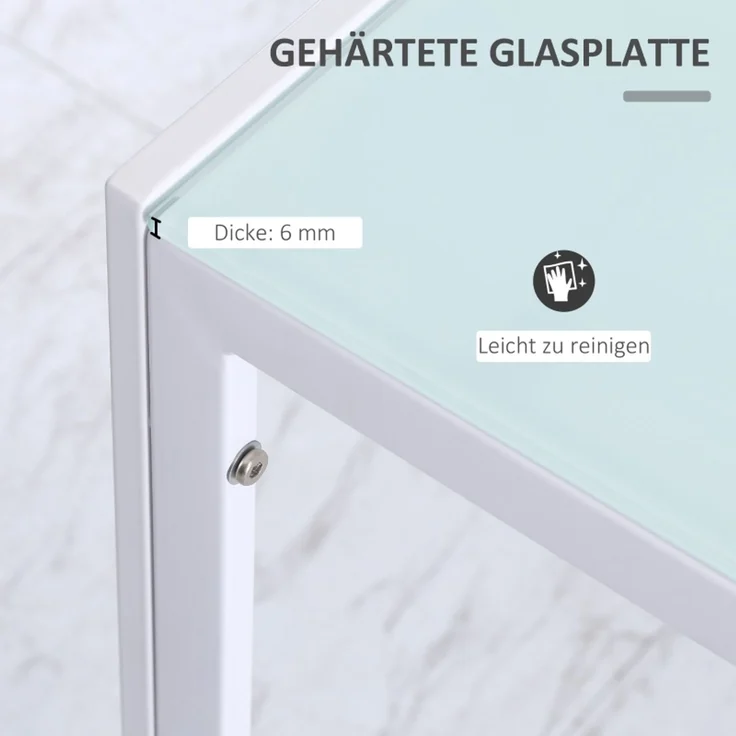 Esstisch 120 x 60 x 75 cm, rechteckig, gehärtetes Glas & Metallgestell, Weiß – Bild 7