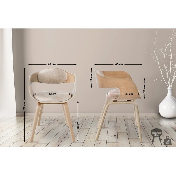 DELUKE® Besucherstuhl LONDON Stoff - 73x49x46cm, Natur/Creme Stoff Holz Gestell Konferenzstuhl Wartezimmerstuhl – Bild 2