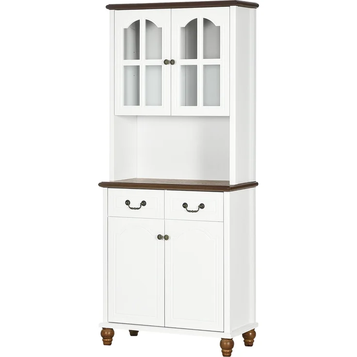 MELAYR, Küchenschrank, Buffet, 2 Schubladen, 2 Schrankfächer, klassisches Design, Weiß+Dunkelbraun, 76 x 38 x 182 cm – Bild 2