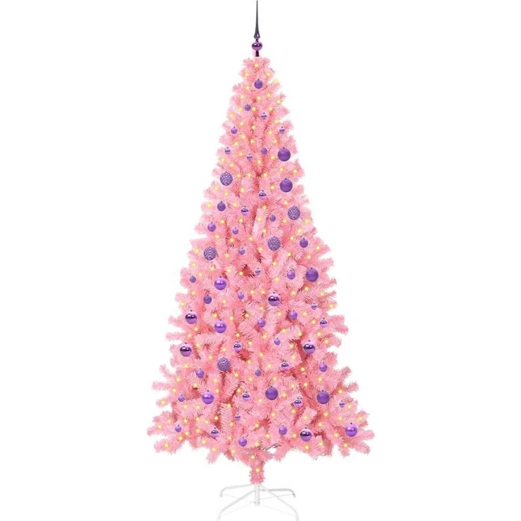 vidaXL Weihnachtsbaum mit LED-Beleuchtung Rosa 180 cm PVC und Stahl 3396435 – Bild 3