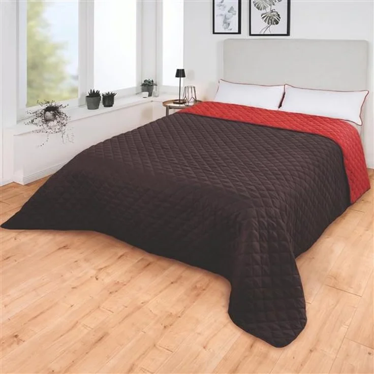 XXL Tagesdecke ca. 220 x 240 cm | Wendedecke schwarz-braun / rot gesteppt | ideal als Bettüberwurf für Doppelbett, Couchüberwurf, Schondecke, Sofadecke – Bild 2