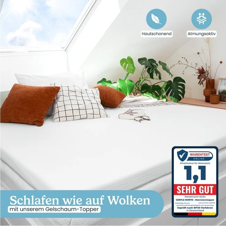 Gentle North, Topper Matratzentopper 7cm hoch H2/H3 - mit Gel-Memory- und Komfortschicht, 7 cm hoch, schadstoffgeprüft für Stoffe, Fäden, Reißverschlüsse, Schaum etc. – Bild 2