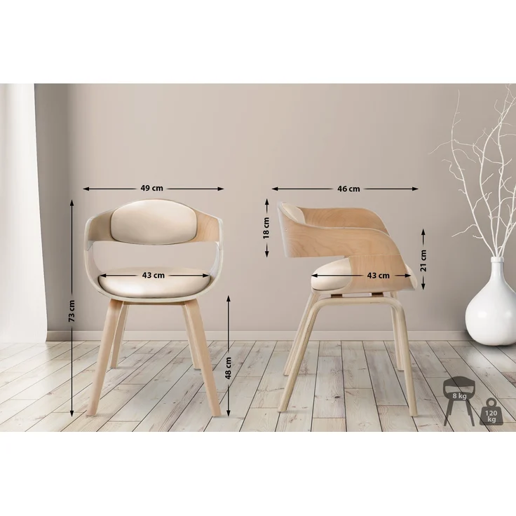 DELUKE® Besucherstuhl LONDON - 73x49x46cm, Natur/Creme Kunstleder Holz Gestell Konferenzstuhl Wartezimmerstuhl – Bild 2