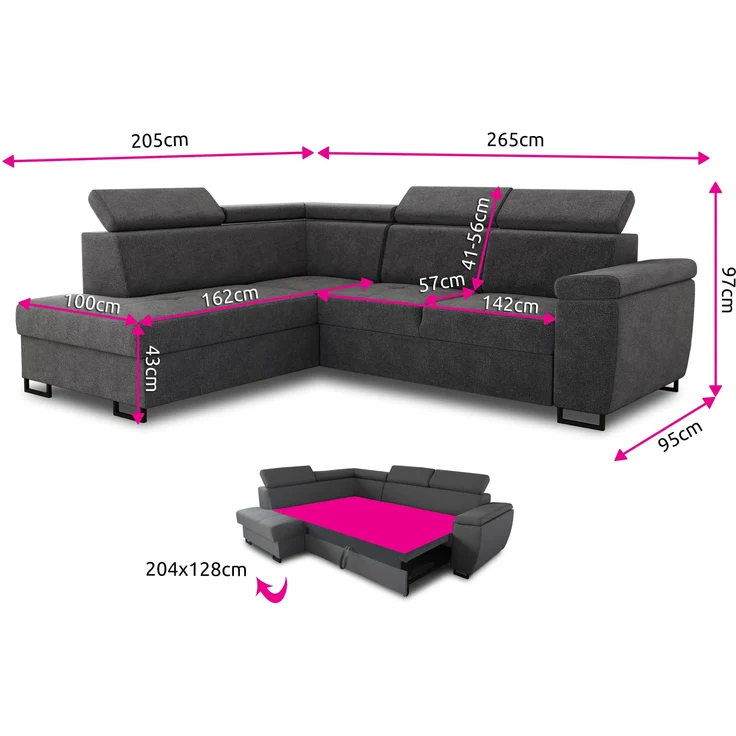 Ecksofa Natan mit Schlaffunktion und einstellbare Kopfstützen - Wohnlandschaft mit Metallfüßen, Couchgarnitur, Bettkasten, Sofa (Ecksofa Links, Grün (Kronos 19)) – Bild 5