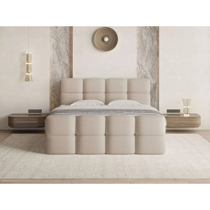 GRAINGOLD Rivon Doppelbett 180x200, Boxspringbett, zwei Bettkästen, mit Kopfteil, Modern Stil, Bouclé-Stoff, Beige – Bild 4