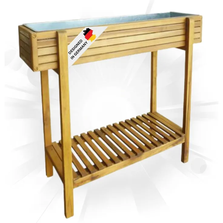 DELUKE® Hochbeet mit Ablage HOOD Akazienholz massiv, 90x30x75cm Balkon Hochbeet Kräuterbeet Balkon Tischbeet Terrasse Balkonbeet Pflanzbeet hoch Garten