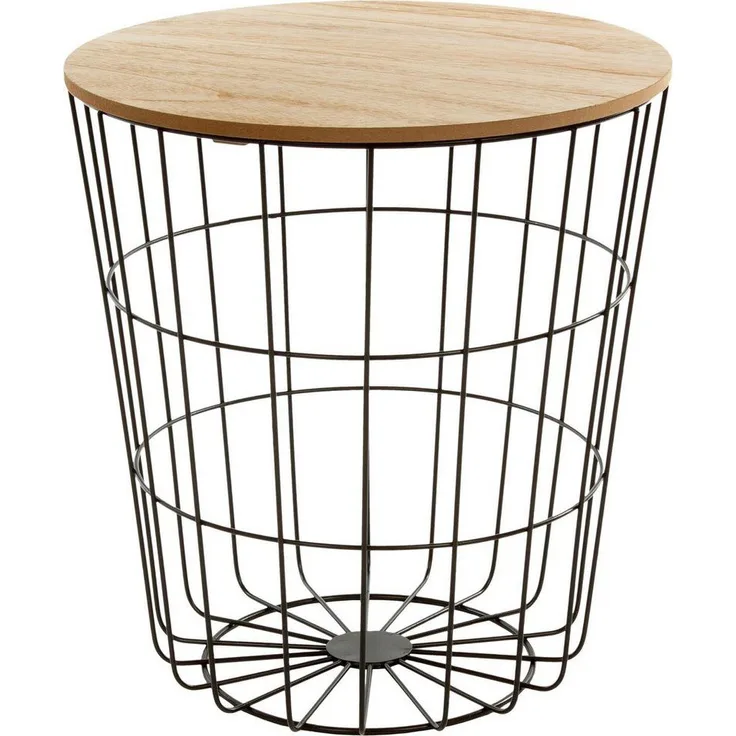 Beistelltisch Fritz 40 x 40 x 42cm Metallkorb schwarz mit abnehmbarer MDF-Platte