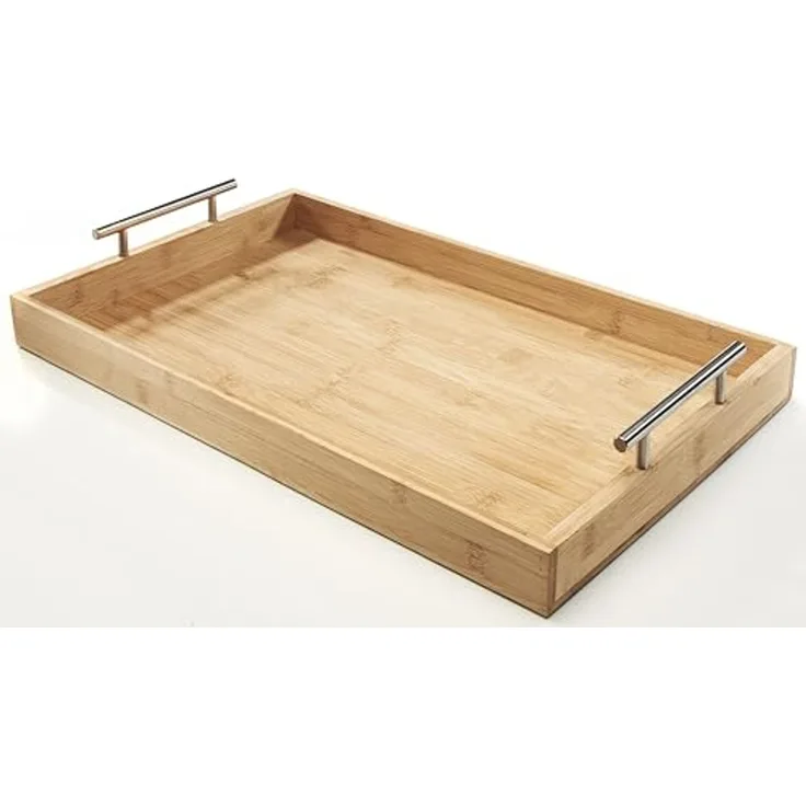 Kobolo Tablett rechteckig aus Bambus mit Metallgriffen - braun, Bambus