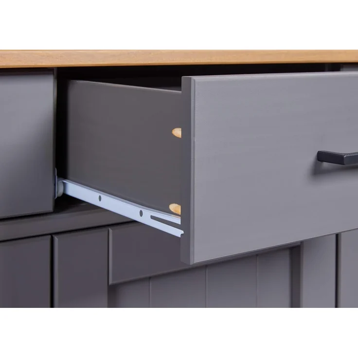 Inter Link – Kommode – Anrichte - Buffet – Sideboard – Kiefer massivholz – FSC - 3 Türen – 3 Schubladen – Landhausstil – Forenzo - Zandiara 3T3Sgrau - Grau/Oak colori – Bild 7