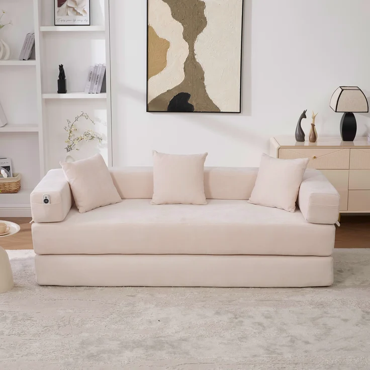 LVHOM Schlafsofa 3 sitzer, Klappsofa mit Schlaffunktion, Bodensofa, Schlafcouch aus Chenille-Stoff, frei Kombination, 198x79x60 cm – Bild 9