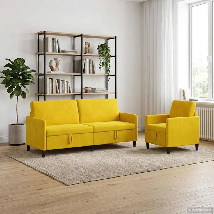 vidaXL Sofa Set mit Stauraum 2 stk. Gelb Polyester 3429253 – Bild 3