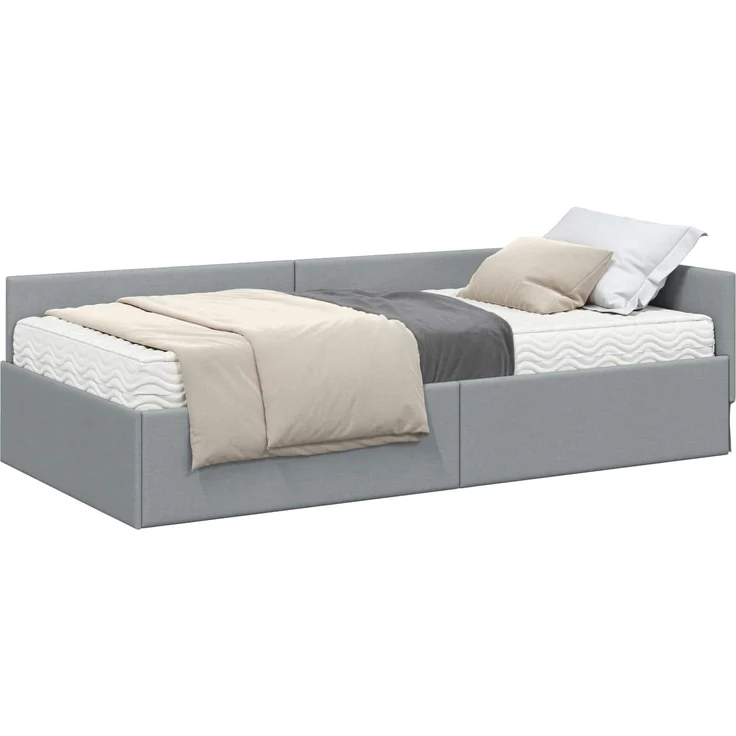 vidaXL Eckbettgestell mit Matratze 2 stk. Hellgrau 90 x 200 cm Stoff 3393597 – Bild 2