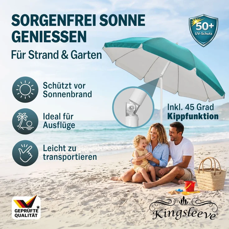 Kingsleeve Sonnenschirm 180cm türkis wasserabweisend – Bild 2