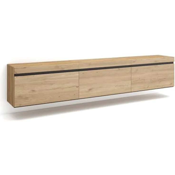 Skraut Home | TV-Schrank, Lowboard | für Wohnzimmer und Esszimmer | 240 x 45 x 35 cm | Hängend | Moderner Stil | Eiche – Bild 2