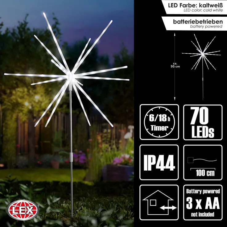 LED Polarstern Gartenstecker Lichterkette Erdungsstift 70 LEDS Batterie Timer