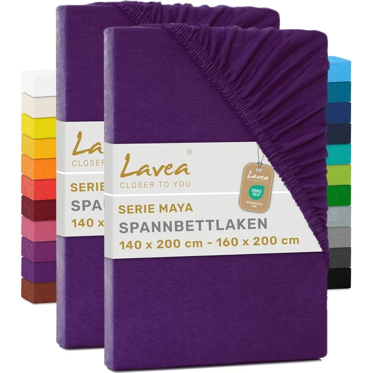 2er Set Spannbettlaken - Serie Maya Doppelpack Spannbetttuch für Matratzen bis 20cm - 140x200 cm | 160x200 cm, Dunkellila, 100% Baumwolle, hochwertige Verarbeitung, mit Gummizug