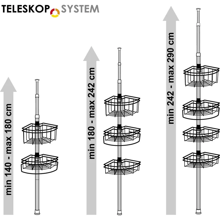 bremermann Teleskopregal Teleskop-Eckregal, 4 Körbe Duschregal bis max. ca. 290 cm – Bild 7