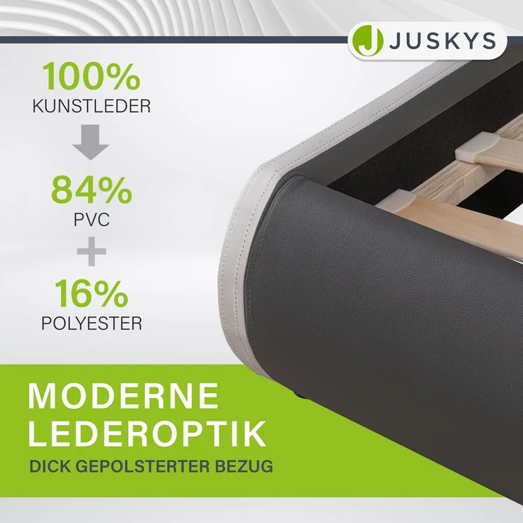 Juskys 'Sevilla' Polsterbett mit LED-Beleuchtung, Kunstleder, Grau, 140x200 cm, ohne Matratze – Bild 6