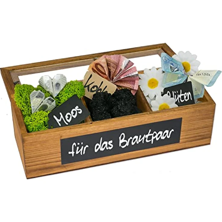 SURPRISA Geschenkbox Schotter-Schatulle Geldgeschenk, aus Pinienholz, 3 Fächer, Geschenk zur Hochzeit, Geburtstag usw. – Bild 6