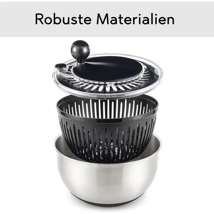 Hanseküche Salatschleuder Salatschleuder, (BPA-freier Salad Spinner, 1-tlg, Schleudern, Servieren und Aufbewahren), Großes Fassungsvermögen von 4,5 Litern mit Kurbelantrieb – Bild 3