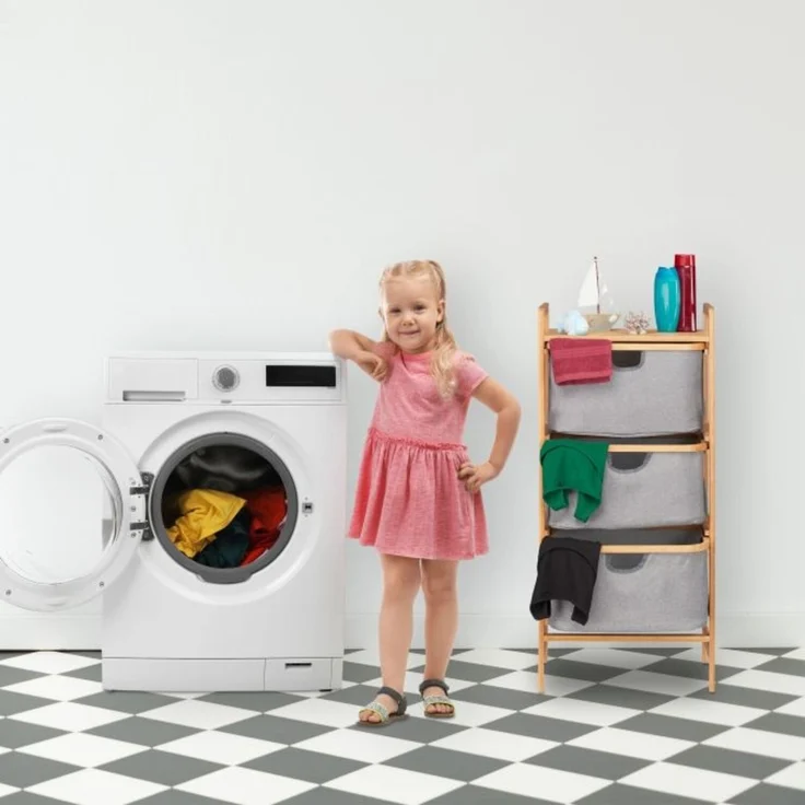 Wäschekorb Bambus, Natur, Grau, 3x Fächer grau – Bild 2