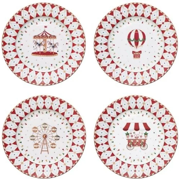 MamboCat Frühstücksteller 4x Christmas Wonderland Kuchenteller verschiedene Dekor Porzellan