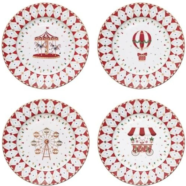 MamboCat Frühstücksteller 4x Christmas Wonderland Kuchenteller verschiedene Dekor Porzellan – Bild 1