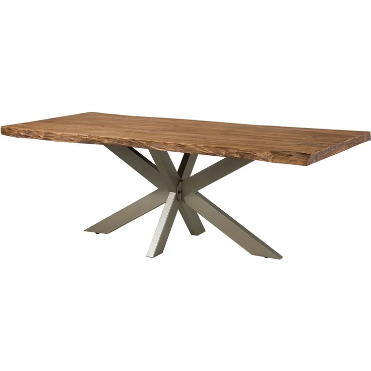 Baumtisch Sheesham 180x90x77 natur gebeizt / Kreuzgestell silber matt FREEFORM 5
