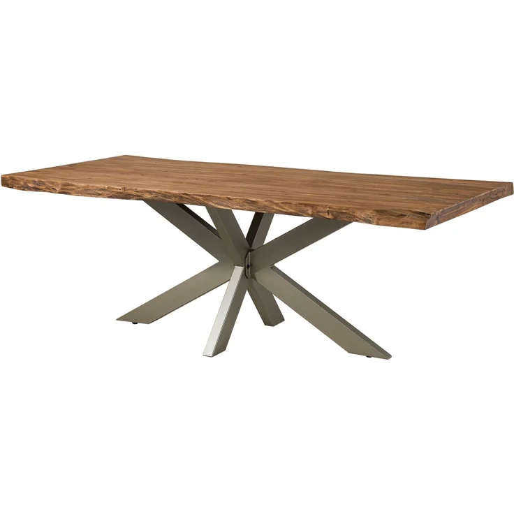 Baumtisch Sheesham 180x90x77 natur gebeizt / Kreuzgestell silber matt FREEFORM 5 – Bild 1