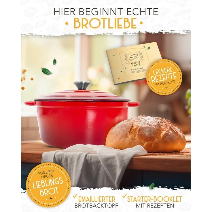 Krustenzauber Kasserolle Gusseisen Topf als Kochtopf, Schmortopf oder Brotbackform – Bild 2