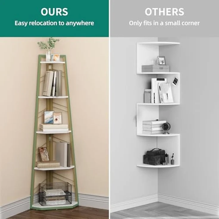 YITAHOME Eckregal, 5-stöckiges Leiterregal, Industrielles Bücherregal, Bodenstehendes Regal, Offenes Standregal aus Holz, für Wohnzimmer, Flur, Schlafzimmer, Home-Office, Gold Lagerregal – Bild 4