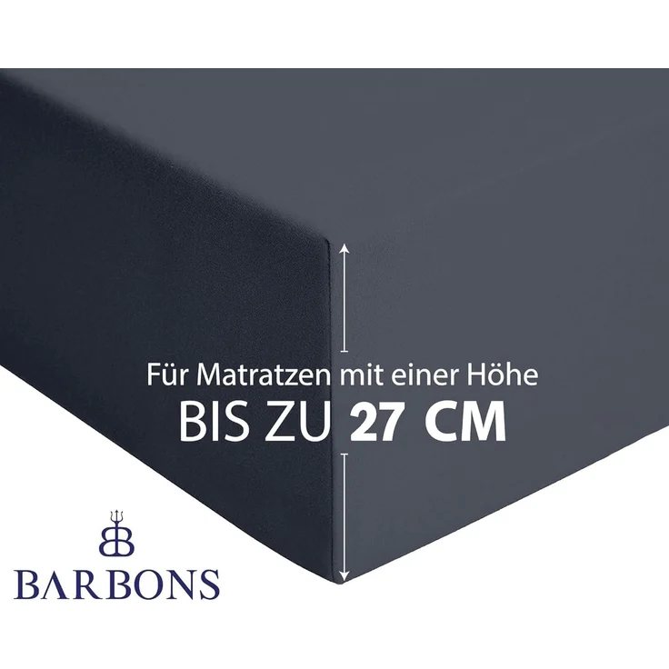 BARBONS Spannbettlaken 140x200 cm 2er - 100% Baumwolle Spannbetttuch Oeko-TEX Zertifiziert Bettlaken Jersey Bettbezug für Boxspringbett und Dicke Matratzen bis 27 cm - Dunkelgrau 140x200 2er – Bild 3