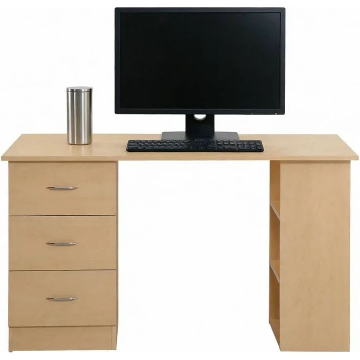 Schreibtisch aus MDF mit 3 Schubladen und 3 Regalen, 120x49x72 cm, Lichtholz – Bild 4
