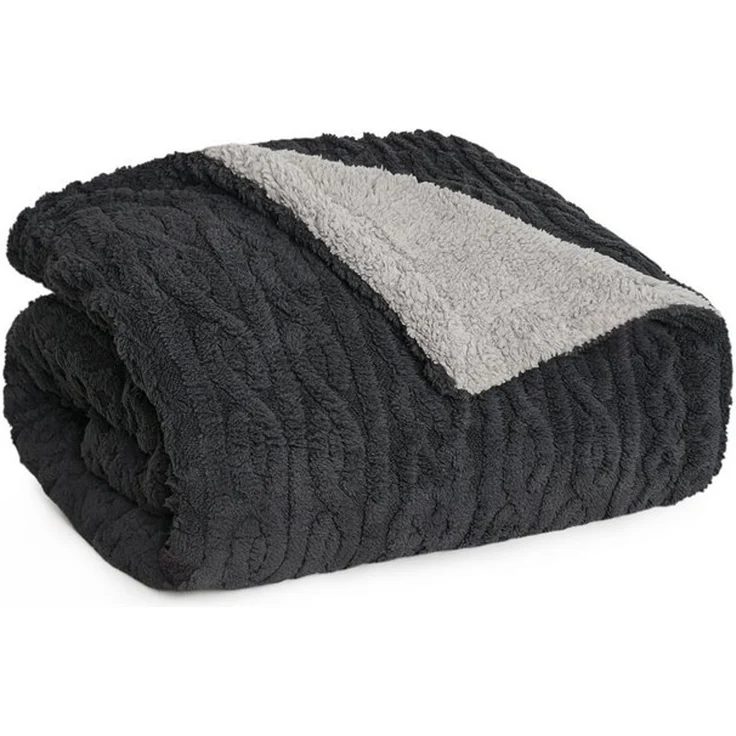 Blumtal Wohndecke, Oeko-TEX zertifiziert, waschbar, weiche Sherpa-Innenseite, Anthrazit/Grau, 230x270 cm – Bild 4