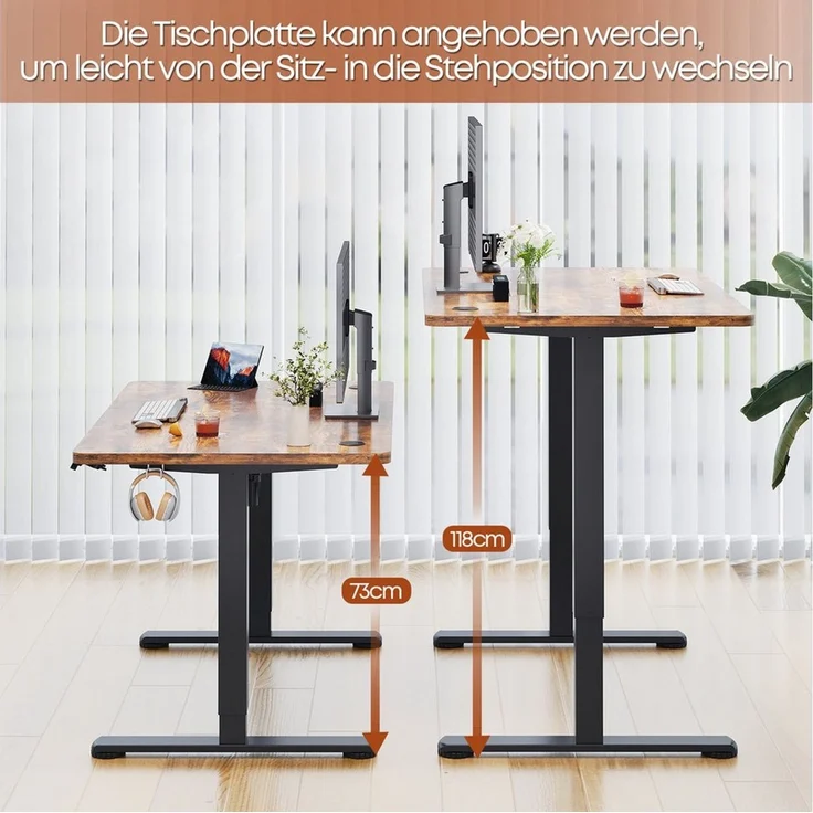 HOMALL Schreibtisch Höhenverstellbar elektrischer Memory-Funktion 100/120/140/160/180cm (Zweistufige Hohenverstellung Ergonomischer Kopfhorerhaken und Kabelhalterung) – Bild 4